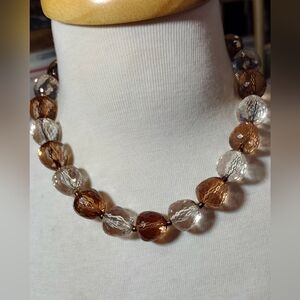 Elegant Brown and Clear Beaded Necklace Nwot